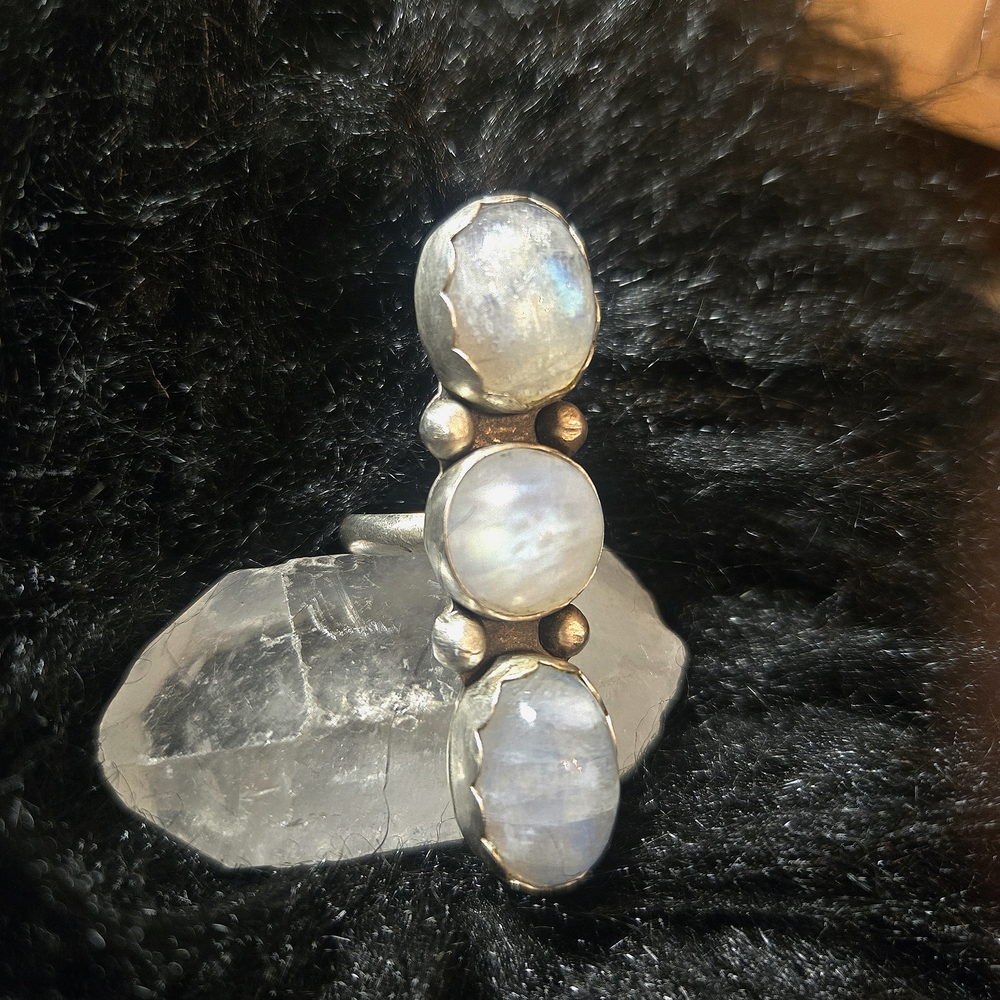 Rainbow Moonstone Triple Stone Statement Ring - image 2